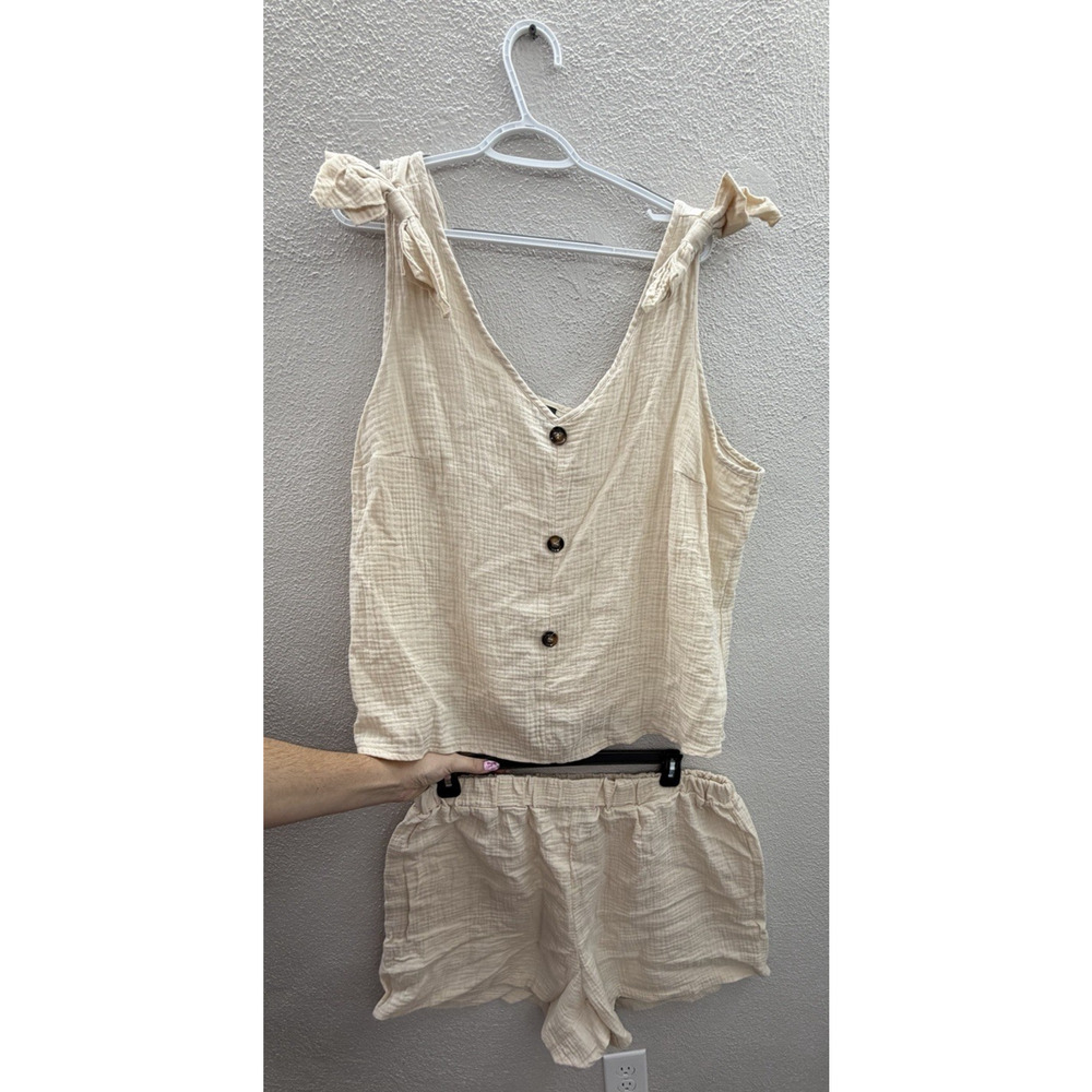 Shein Womens Set Size 3XL Tan Gauzey Tank Top and Shorts Two Piece - Picture 2 of 16